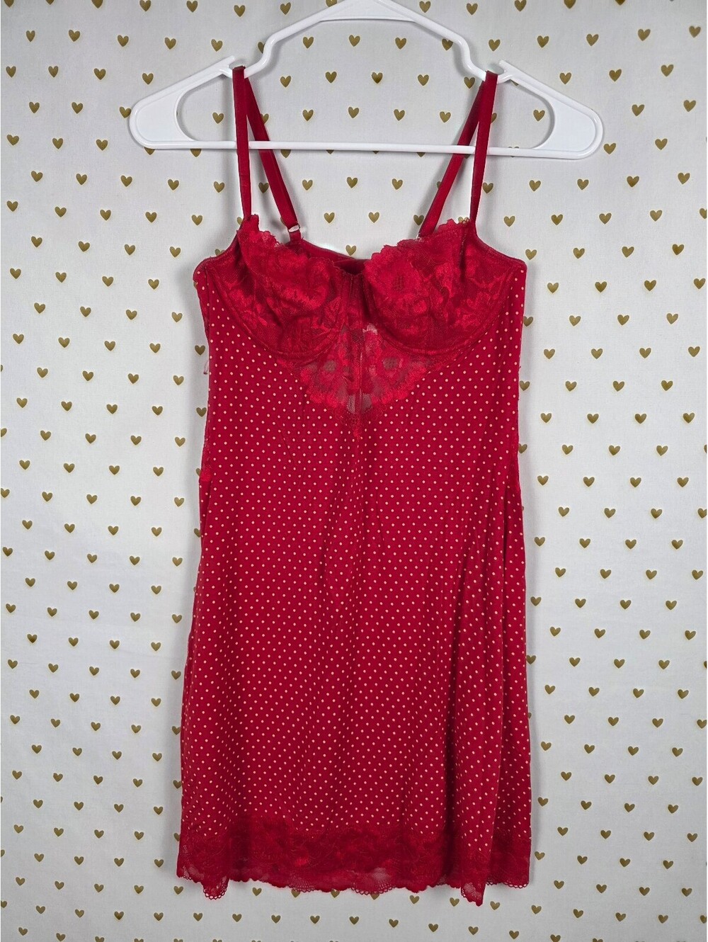 Victorias Secret Red Polka Dot Underwire Nightie Lingerie Medium Super Soft Slip